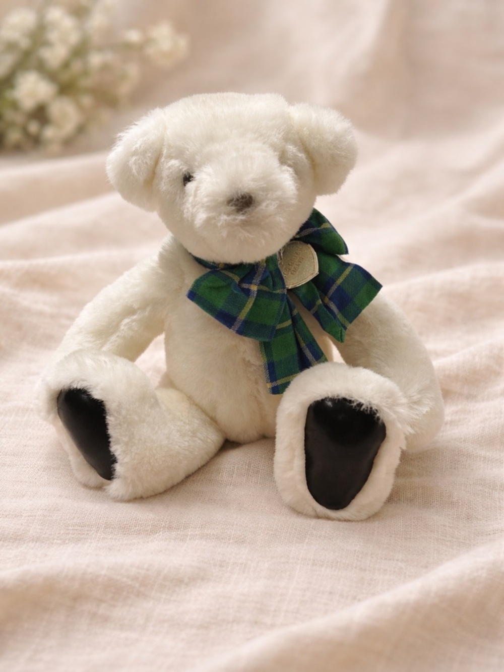 Victoria Secret 1992 Vintage White Teddy Bear with Plaid Bow